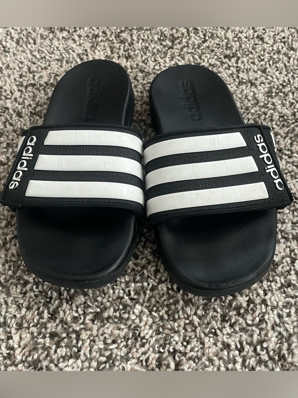 adidas Kids Black & White Slide Sandals
